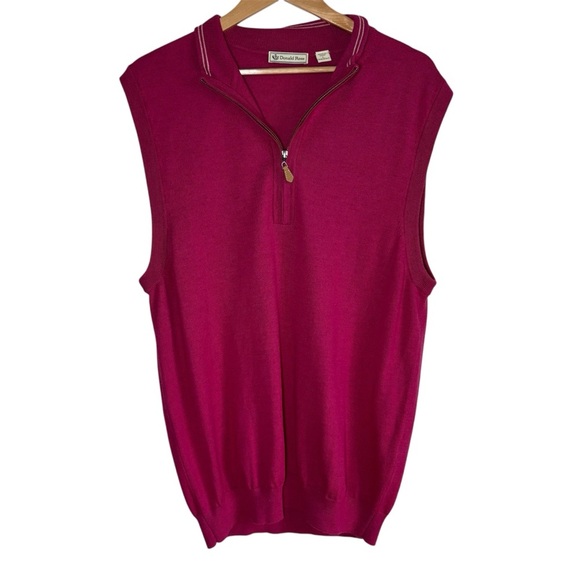 Donald Ross Golf Vest Mens Large Fuscia Quarter Zip Pullover Merino Wool Preppy - Picture 1 of 11